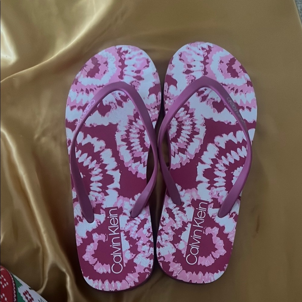 Calvin Klein Pink and White Flip Flops